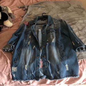 Long graphic blue jean jacket